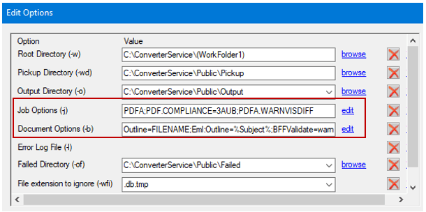 Job options for watched folders