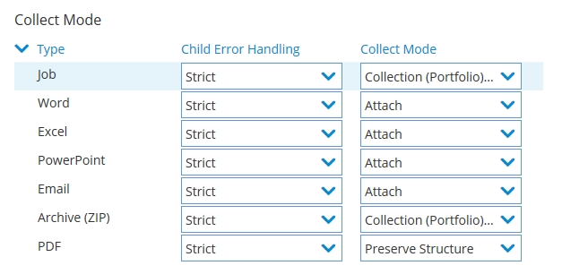 Conversion settings for Collect mode
