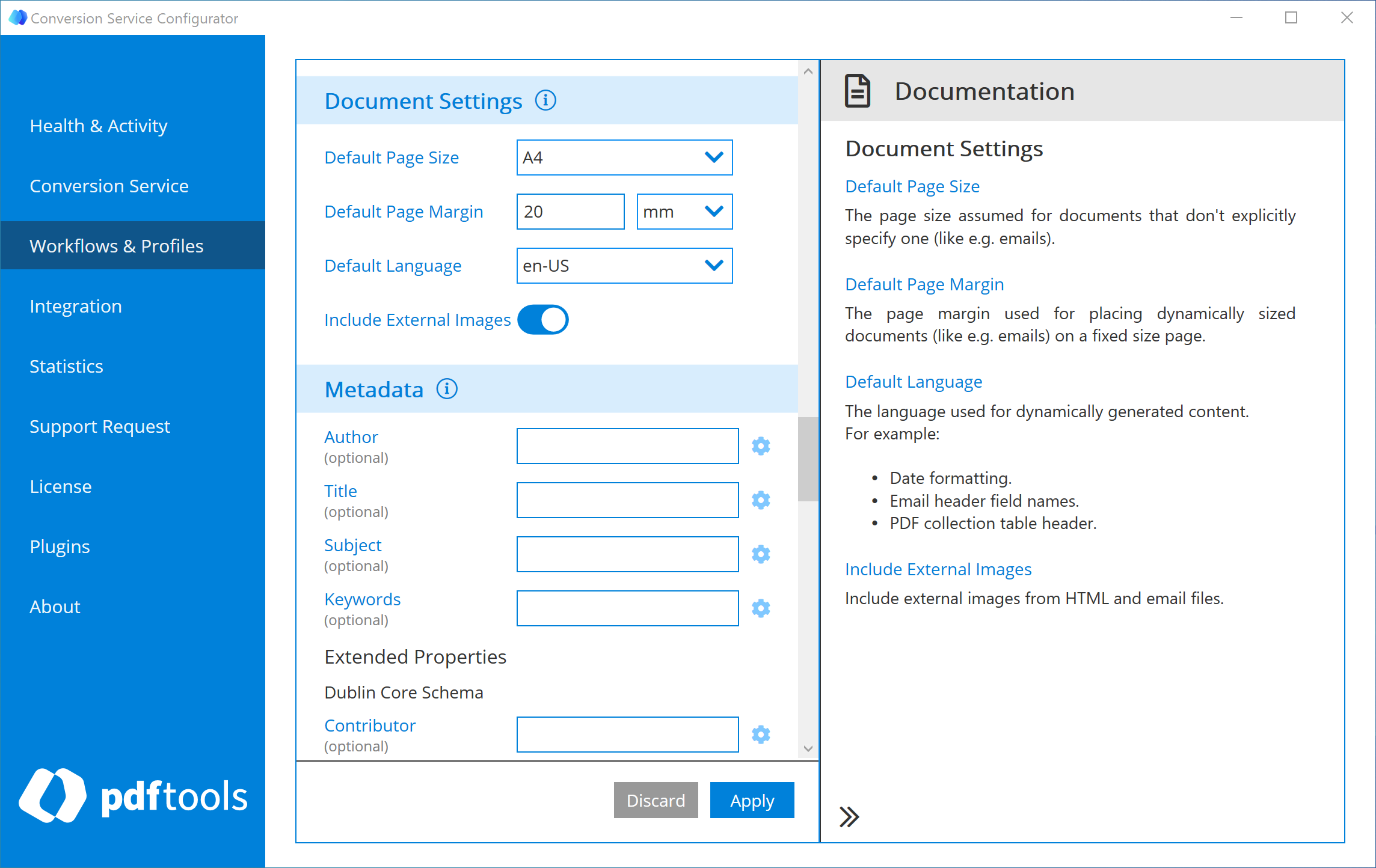 Conversion Service configurator built-in documentation