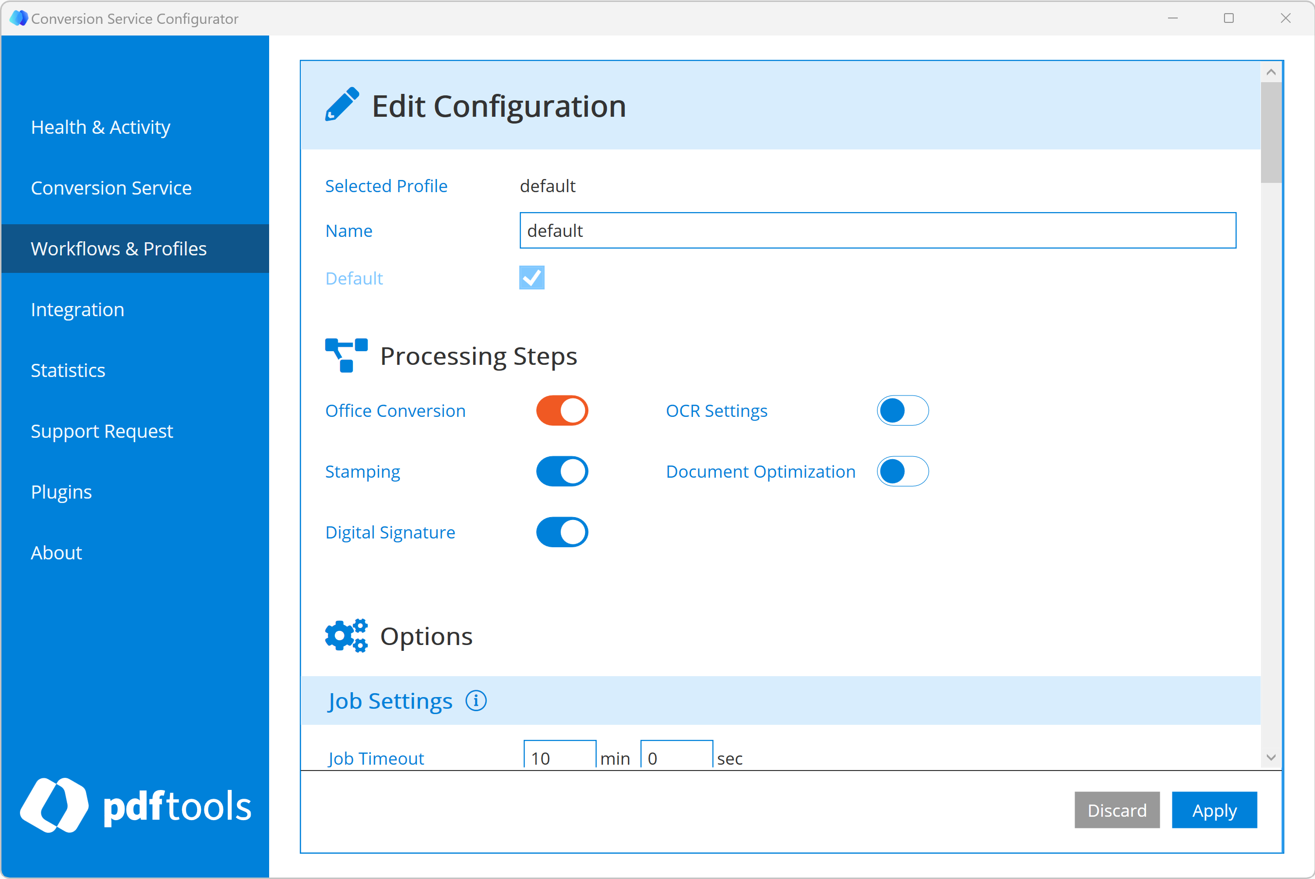 Toggle button for stamping of the Conversion Service Configurator