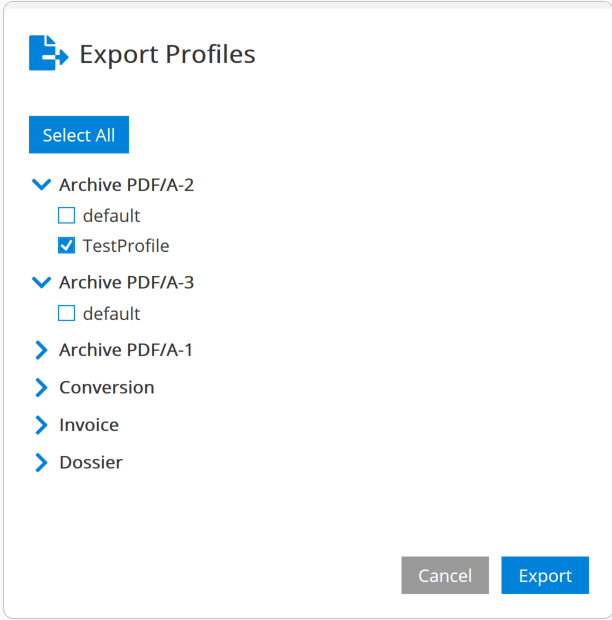 Export Window of Conversion Service Configurator