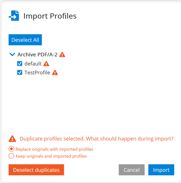 Import Window of Conversion Service Configurator