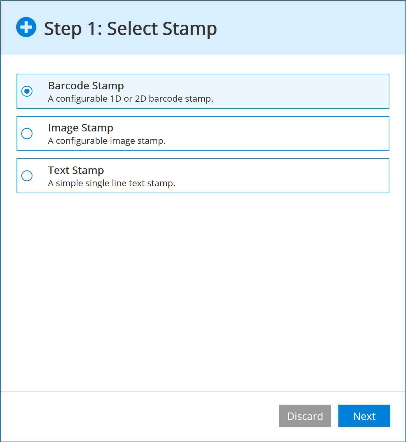 Stamp types section of the Conversion Service Configurator
