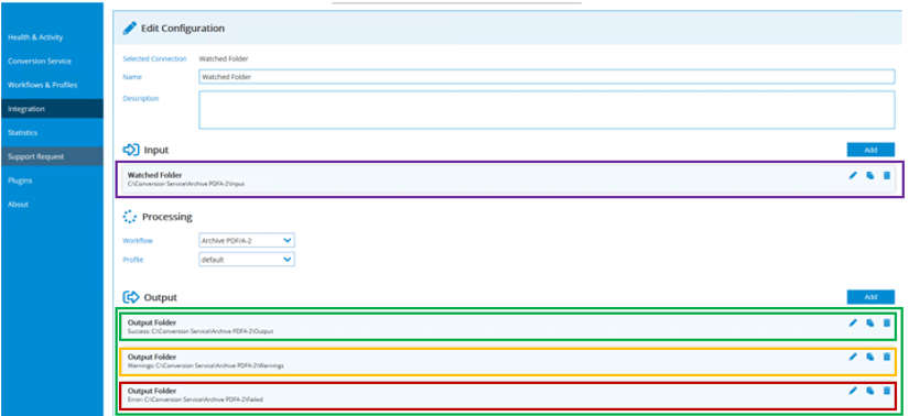 Configure the settings for the watched folder