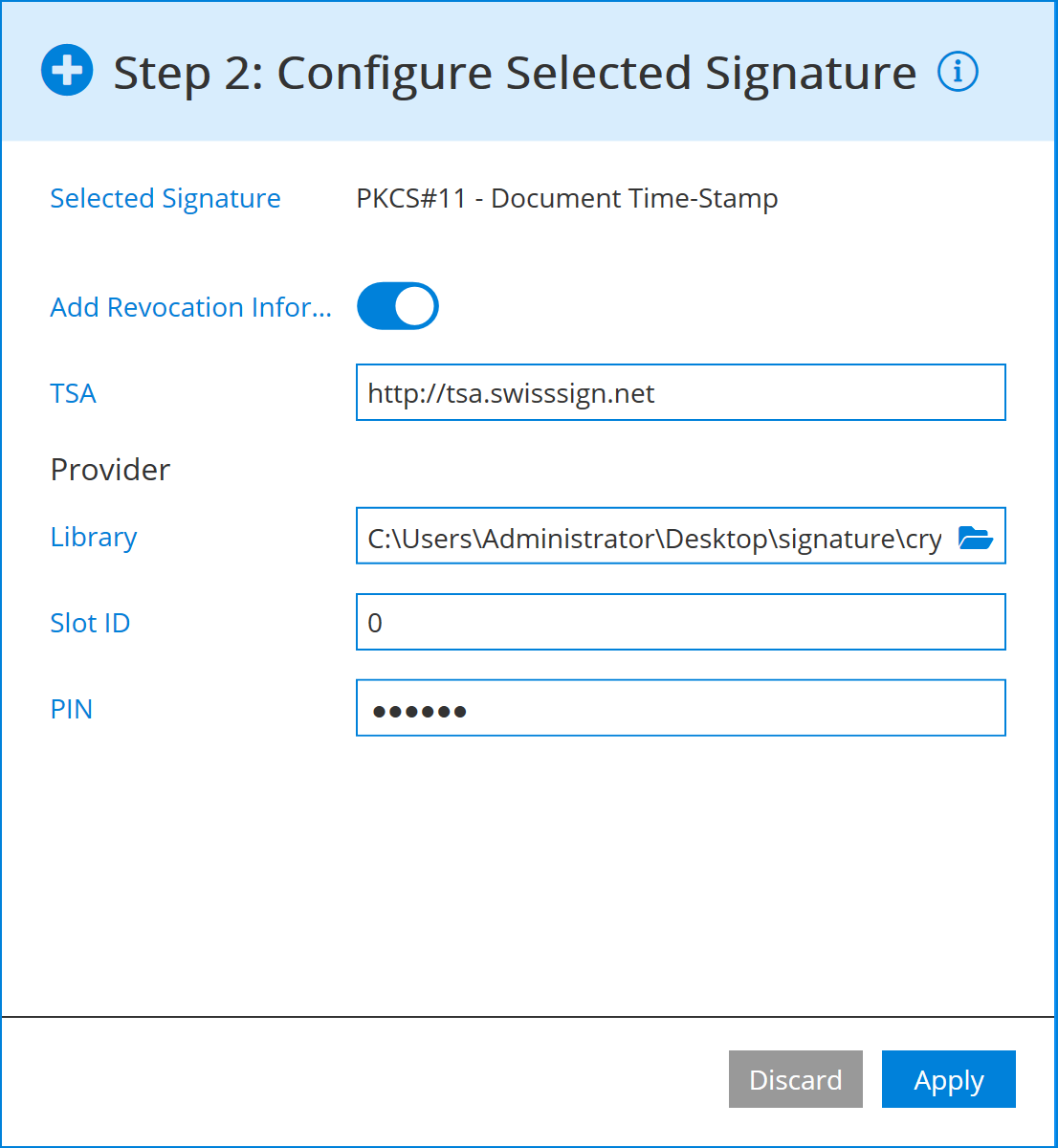 PKCS#11 signature configuration of PADES-B-T