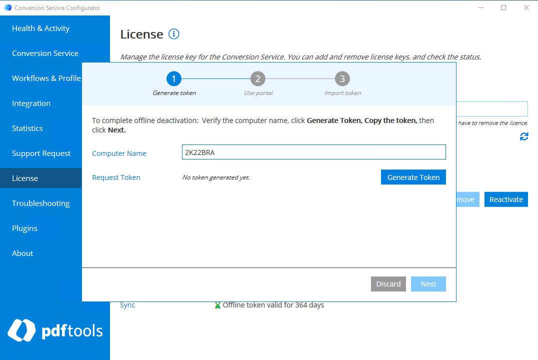 Offline Deactivation Wizard showing the Computer Name field.