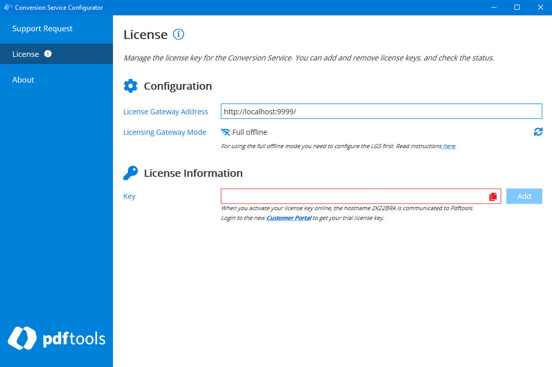 Configurator showing the license has been removed.