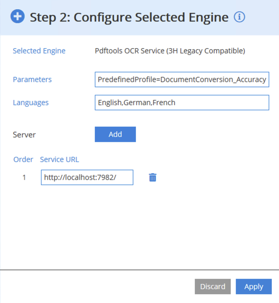 Integration tab of the Conversion Service Configurator