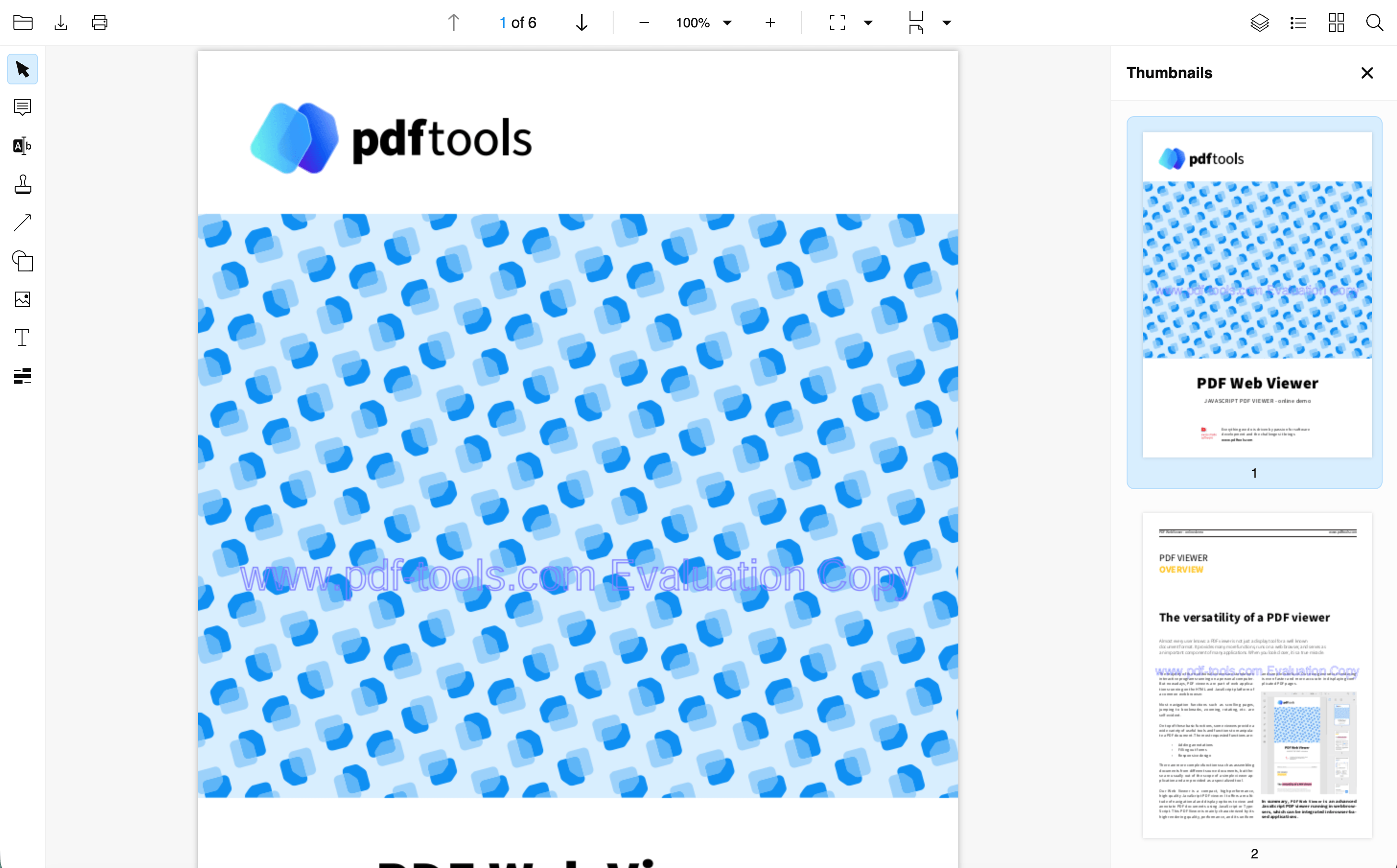 Screenshot of the PDF Viewer SDK thumbnails panel.