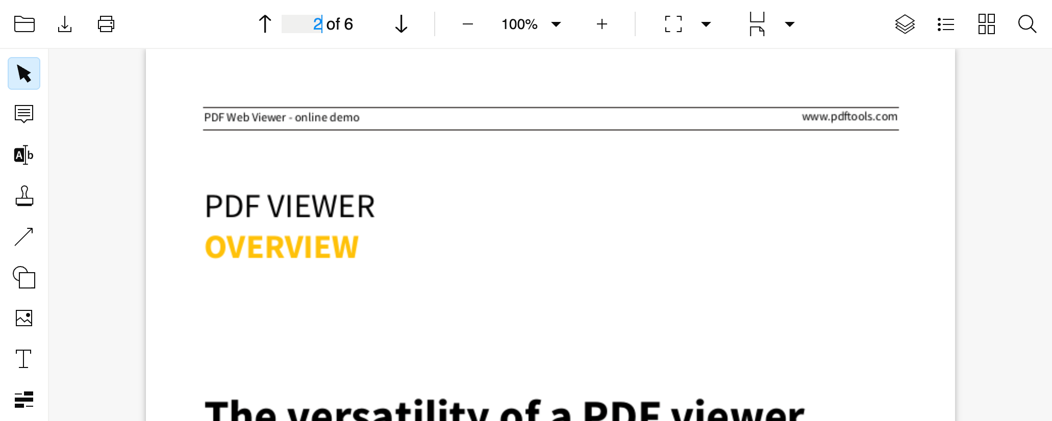 Screenshot of the PDF Viewer SDK toolbar pagination.