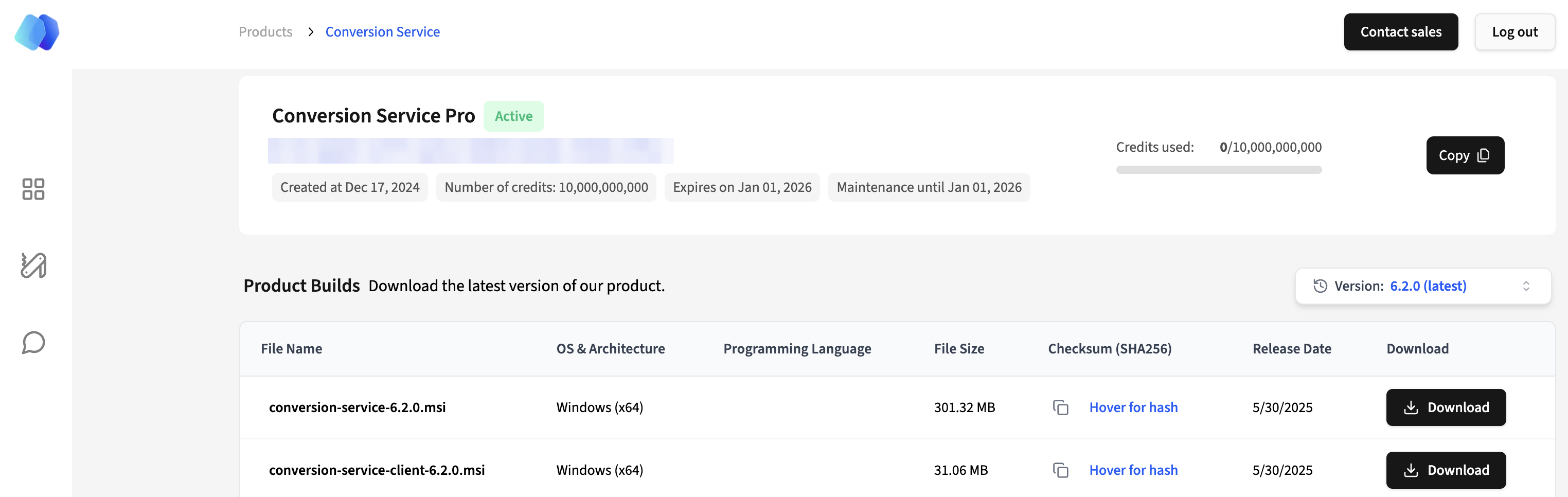 Screenshot of the Pdftools Portal with the license consumption details.
