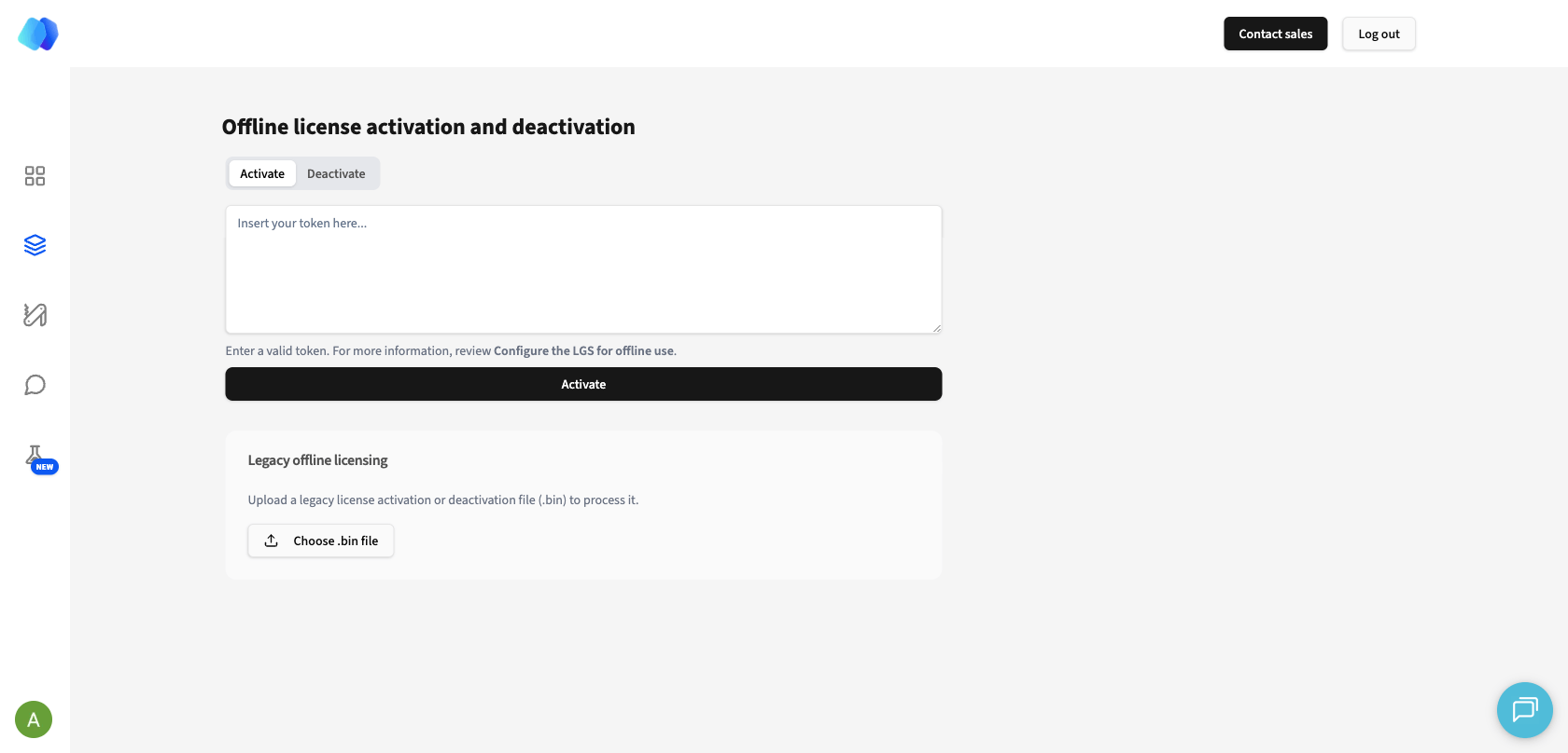 Pdftools Portal Licenses page with Activate and Deactivate tabs and legacy offline licensing upload.