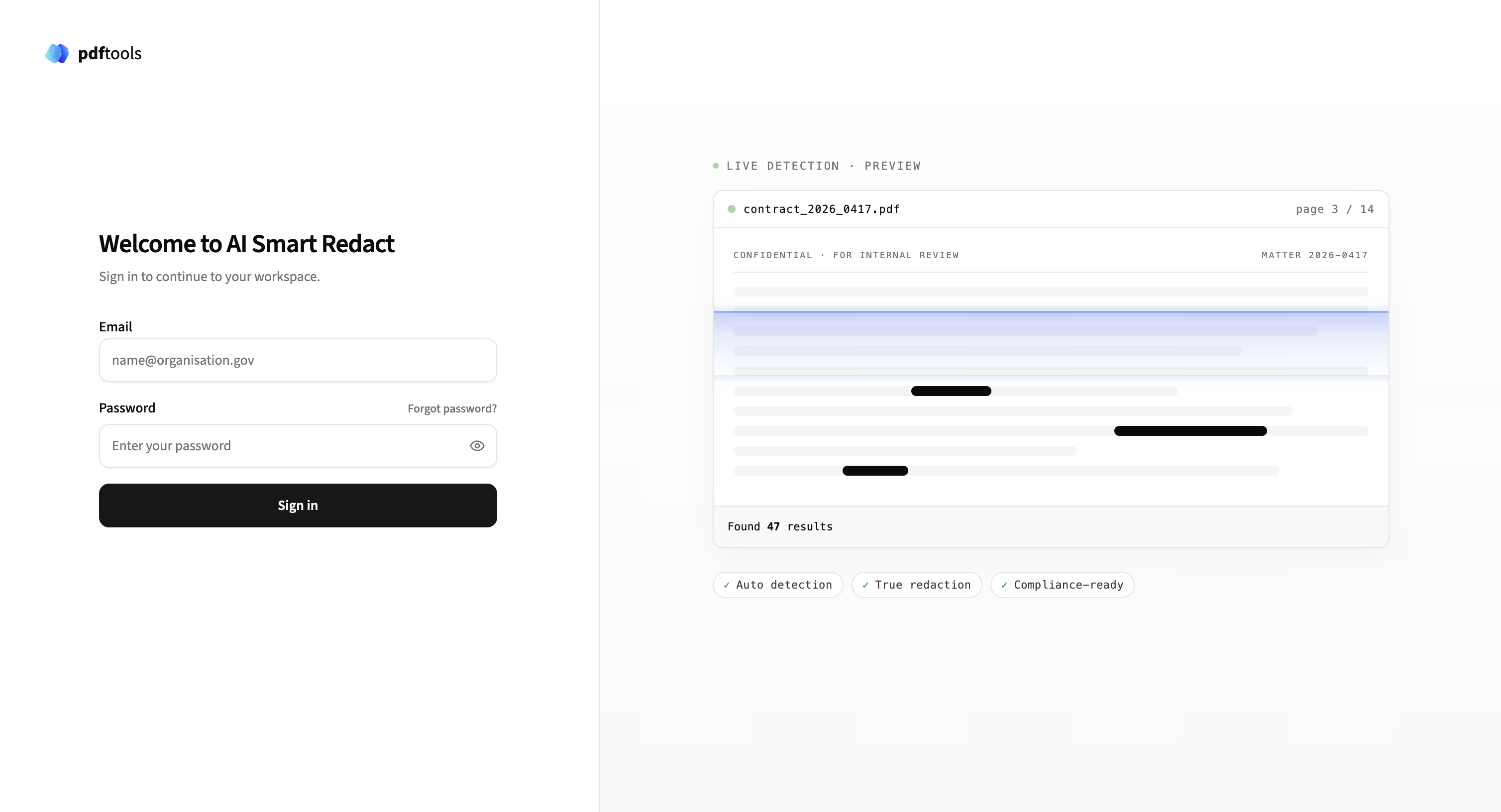 Login page