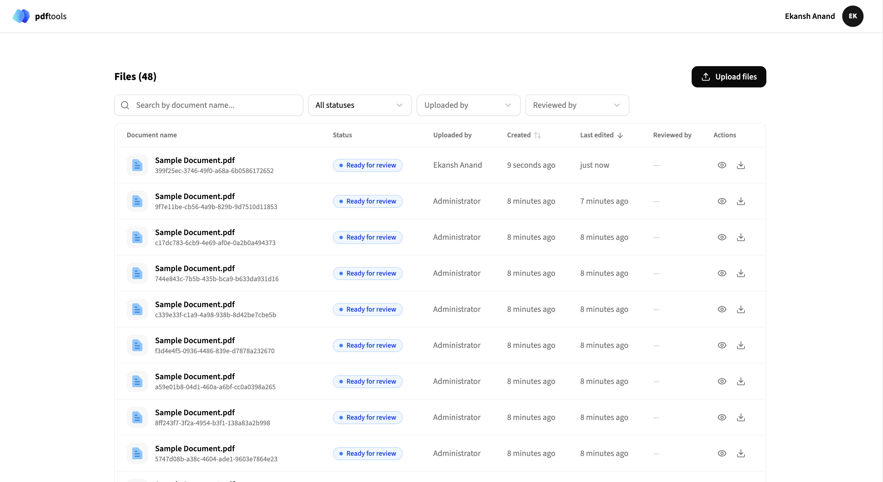Document list view